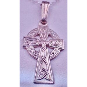 Sterling Silver Celtic Cross Pendant Necklace – Made in Ireland – Hallmarked
